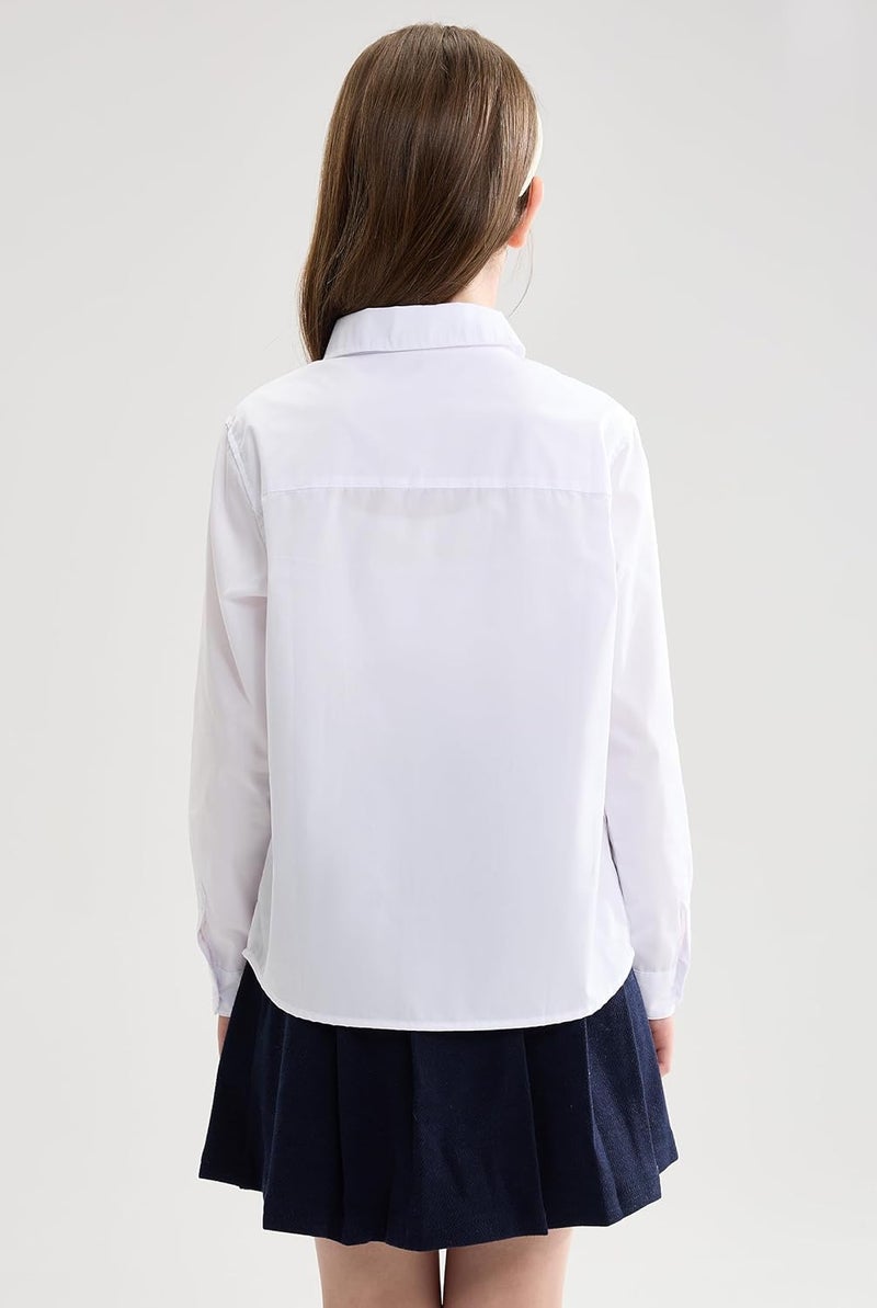 SOLOCOTE Girls White Dress Shirt Long Sleeve School Uniform Blouse Formal Button Down Top for Big Kids - Image 2